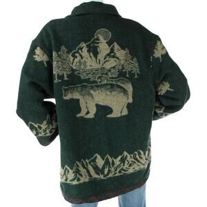 Vintage Bear Wool Blend Coat Southwestern Motif